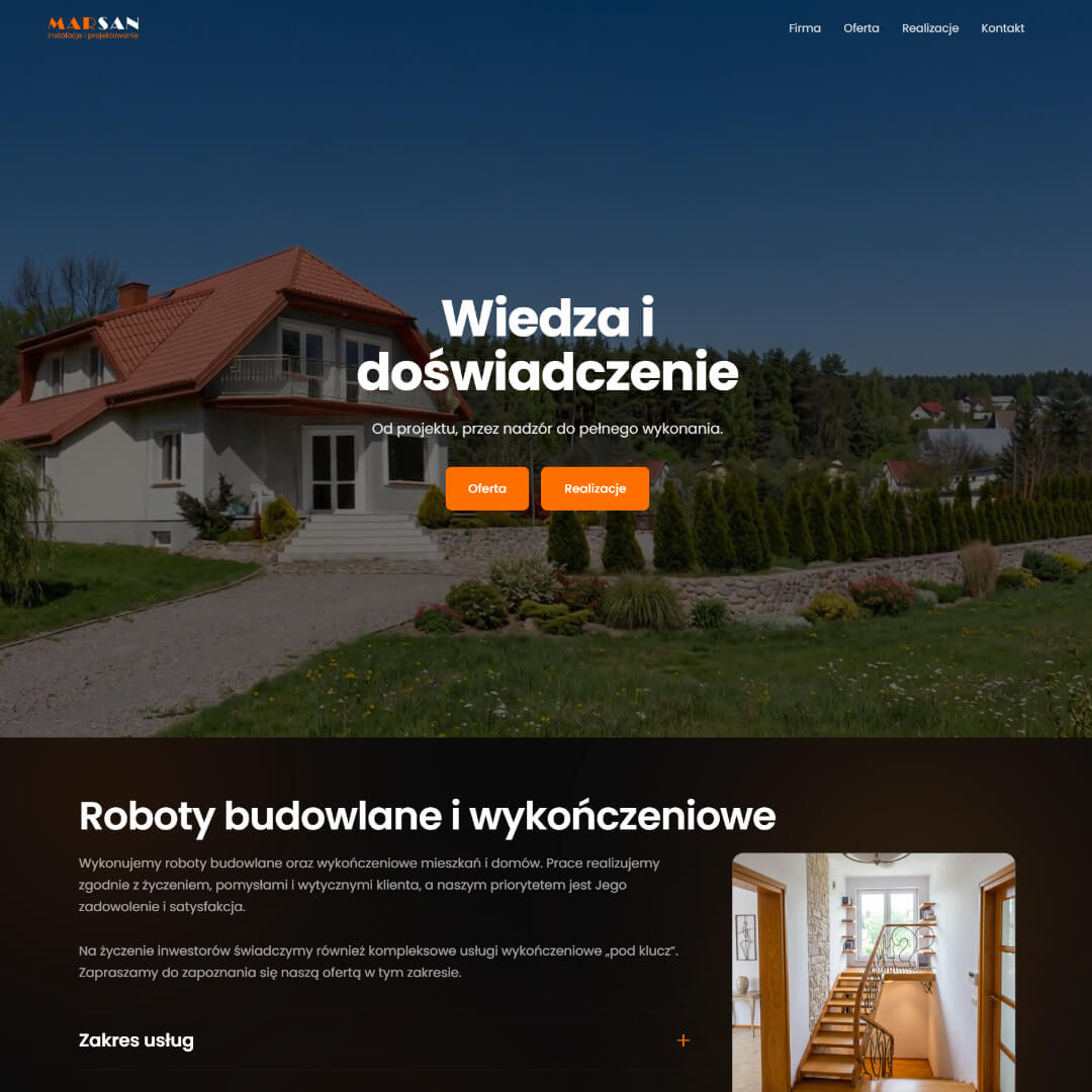 Realizacja Marsan Instalacje — widok desktopowy